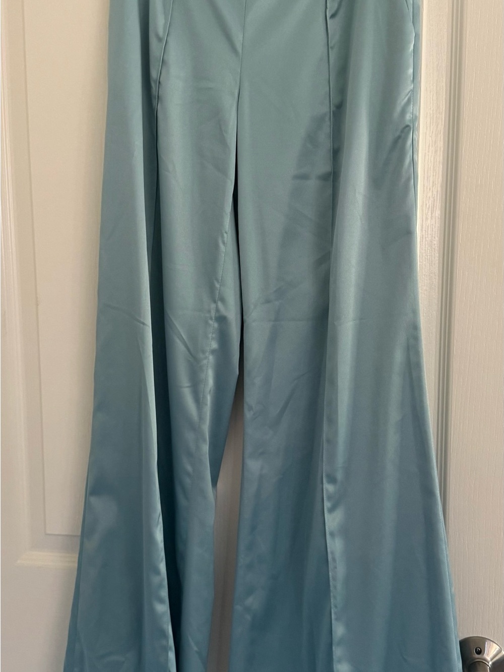 Kimberly Goldson Light Blue Wide-Leg Satin Trousers